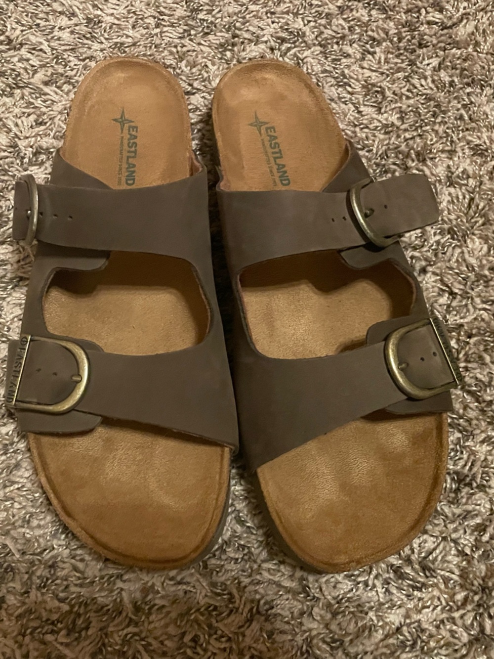 Eastland Brown Double Strap Buckle Slides size 12